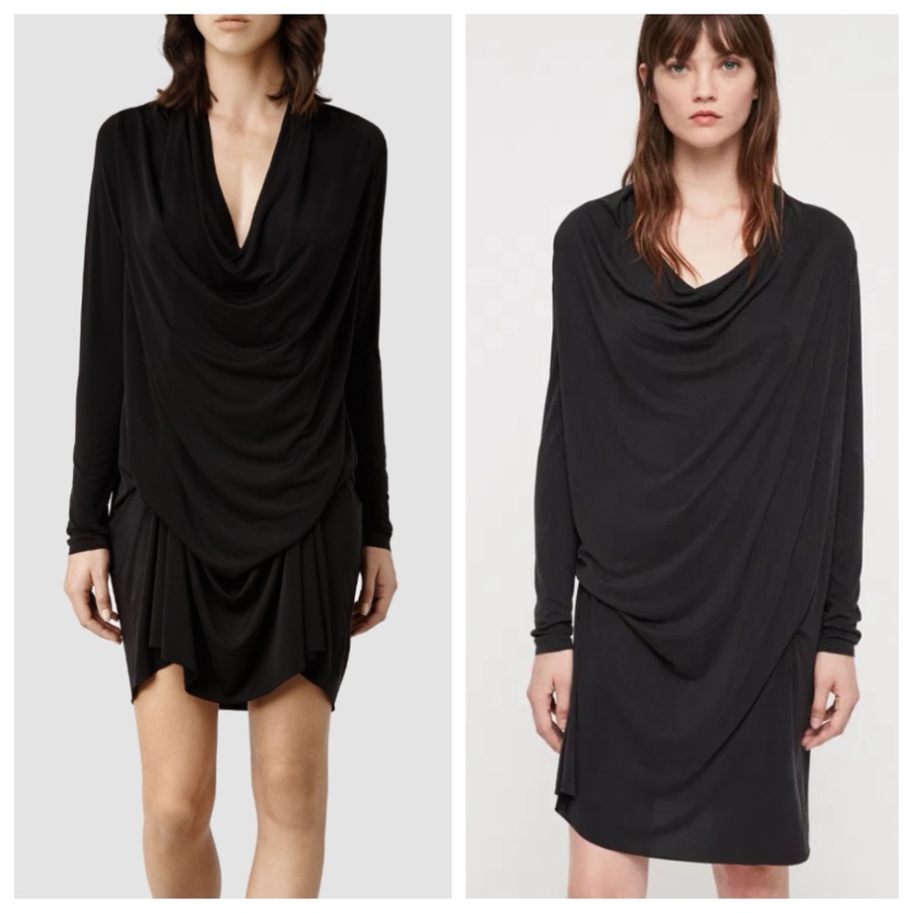 All Saints Amei LS Drape Neck Dress